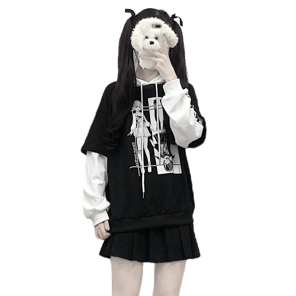 

Худи женское оверсайз в стиле Харадзюку, свитшот с длинным рукавом и принтом демона, свободная уличная одежда в готическом стиле, в стиле па...