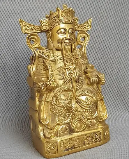 

Chinese Brass Buddhist Dragon Head Mammon Money Wealth God Buddha Bronze Statue