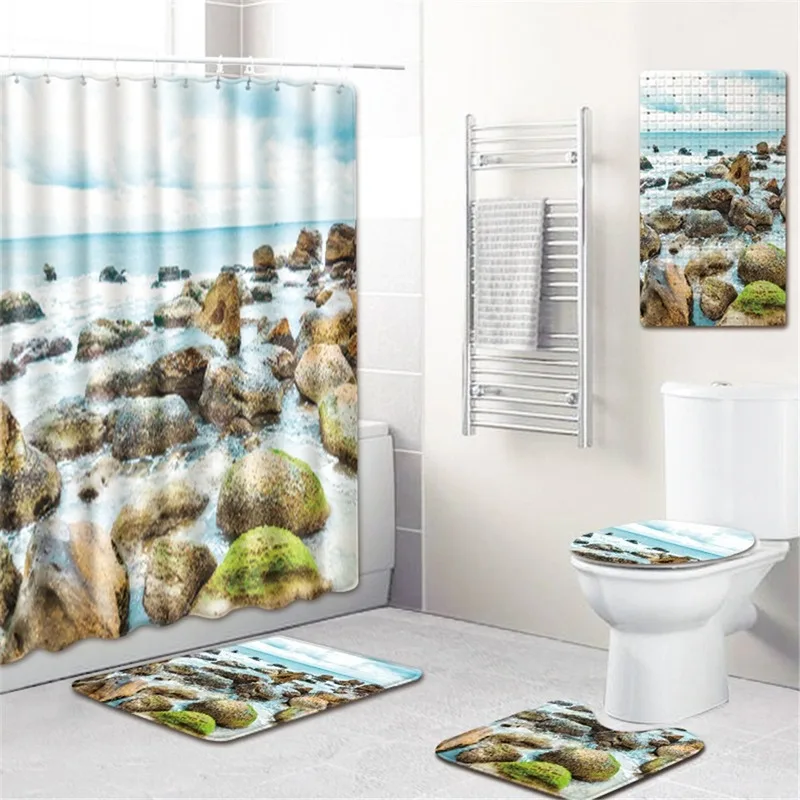 

Bathroom Mat Curtain Waterproof Shower Curtain Toilet Five-Piece Set Living Room Coffee Table Front Flannel Carpet