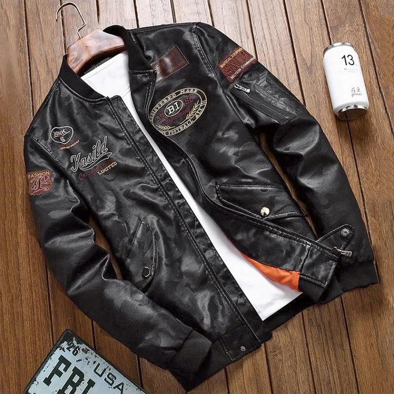 

Biker Leather Jacket Men Vintage Rock&Roll Outwear Casual Bomber Jacket Men Spring Autumn Design Motorcycle PU Leather Coat
