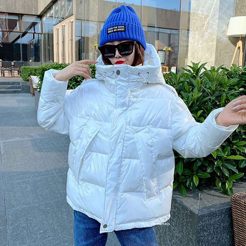 

Streetwear Women Winter Down Cotton Jacket Women Coat Clothing New Plus Size Bright Long Fashion Puffer Loose Hooded Coat MY376