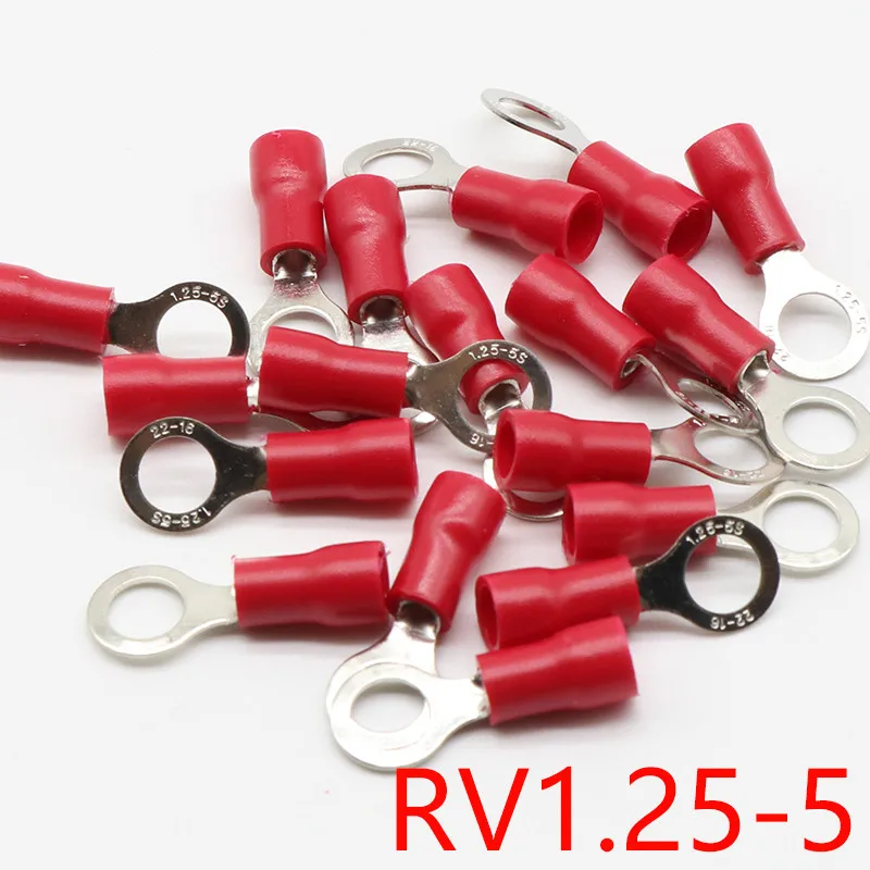

RV1.25-5, Красный изолированный обжимной кольцевой клеммный кабель, соединитель для провода 100 шт./упак. RV1-5 RV