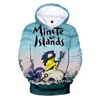 Толстовка с капюшоном с изображением минуты острова, свитшот с 3D принтом в стиле аниме Харадзюку, для мальчиков и девочек, милые забавные пуловеры