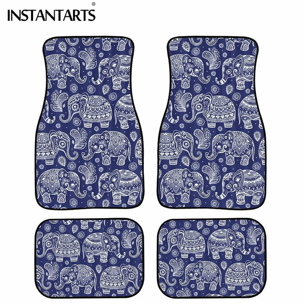 

INSTANTARTS белый Слон Мандала шаблон Стайлинг Передняя Задняя Авто ножные колодки Boho автомобильные коврики протектор 4 шт напольные коврики для...
