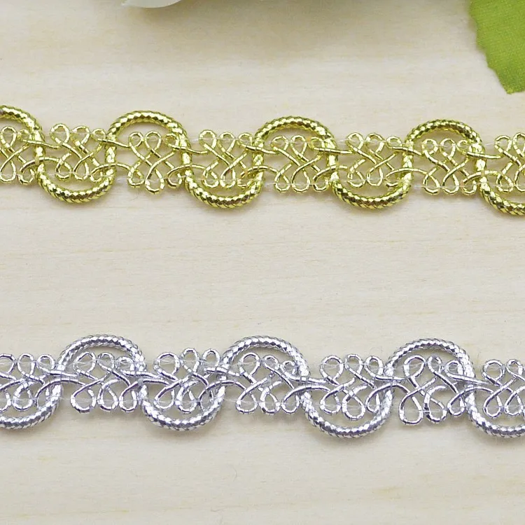 1 м новейшая Серебряная лента Золотая кружевная ткань отделка