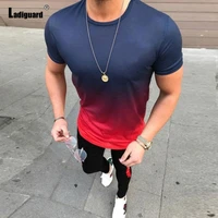 ladiguard plus size men basic top fashion gradient t shirt sexy masculinas 2021 summer casual pullovers mens skinny tees shirt