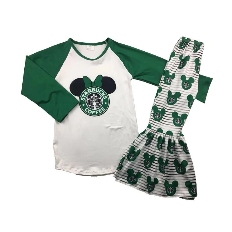 Горячая Распродажа зеленая рубашка-реглан для девочек со штанами популярная