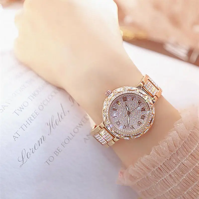 

Luxury Watch for Women Top Brand Stainless Steel Strap Roman Numeral Rhinestone Dial Analog Women Quartz Watch Ladies Wristwatch