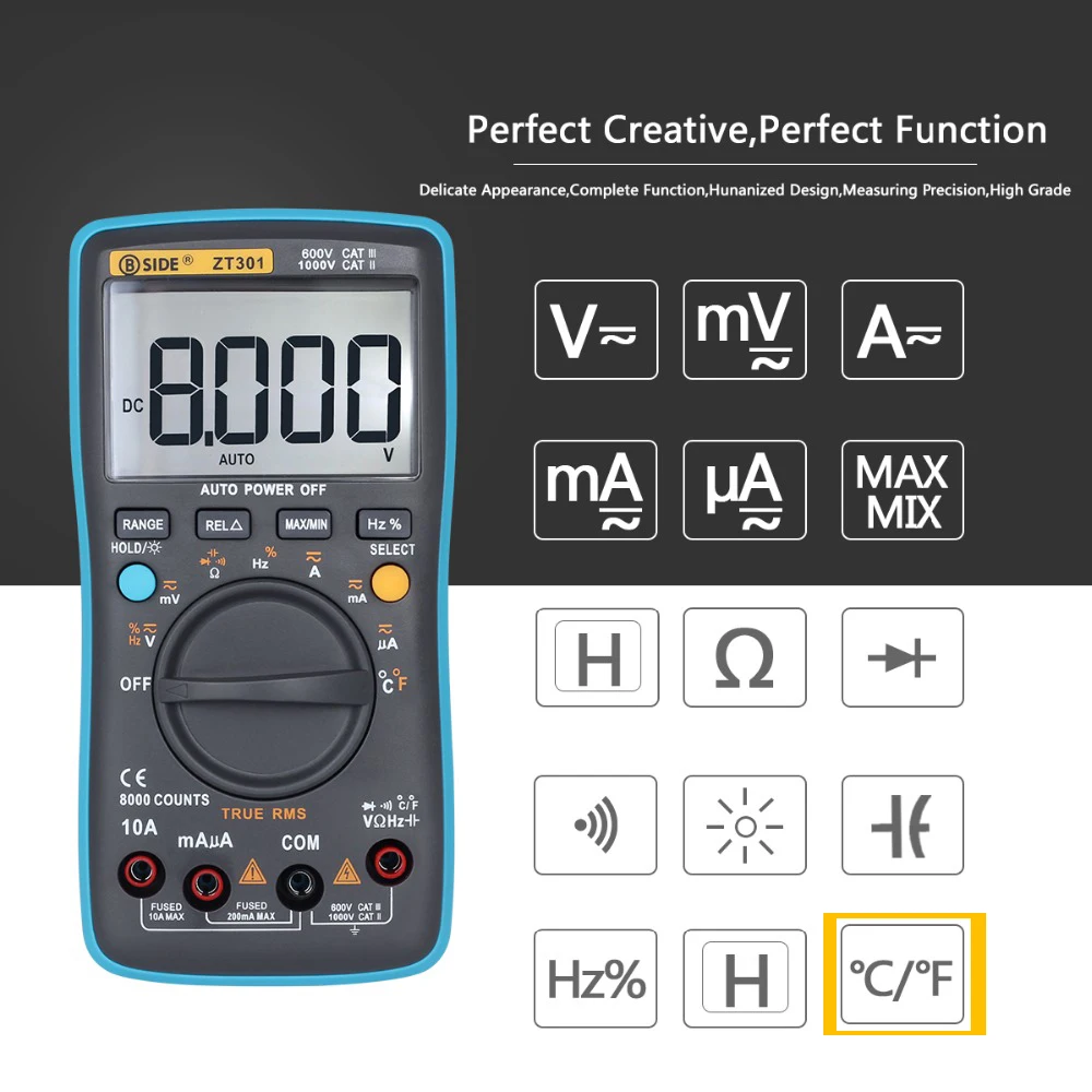 BSIDE ZT301 302 Цифровой мультиметр True-RMS DC/DA Вольтметр Амперметр Multimetro DMM Сопротивление