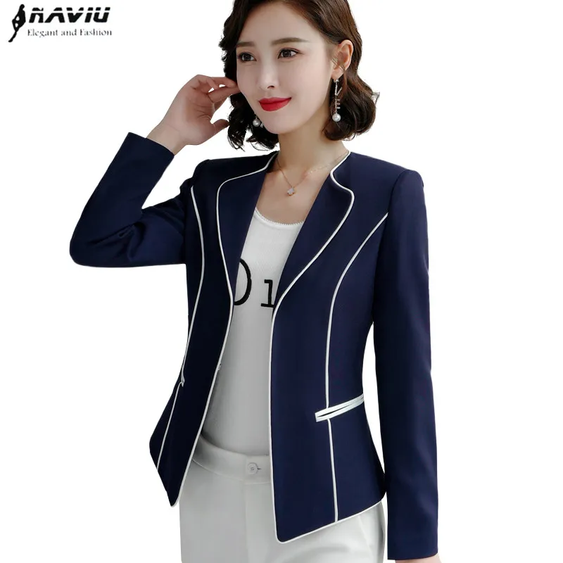 Fashion Casual long blazer women 2020 New autumn slim jacket office ladies business work coat navy blue black blazer feminino