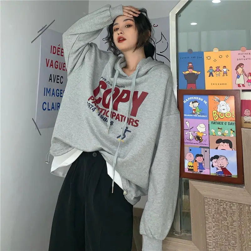 

Harajuku Hoodies Women Oversize Loose sleeve Letter Print Womens Hip Hop punk streetwear vintage Black para tracksuit clothes