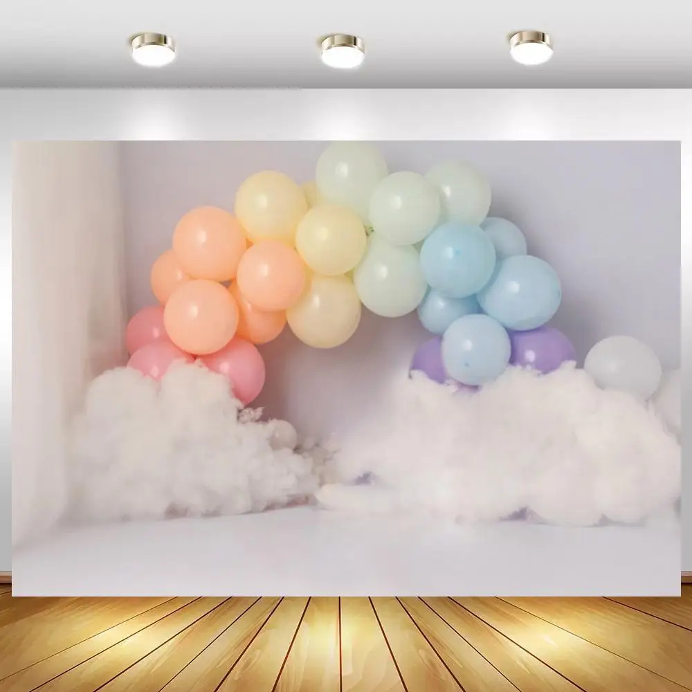 

Фоны для фотосъемки новорожденных с изображением белых облаков кирпичной стены углов изогнутых воздушных шаров двери детей для первого дня рождения