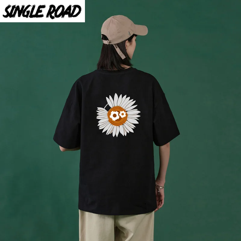 SingleRoad женская футболка 2020 летние топы оверсайз Цветочные унисекс хип хоп