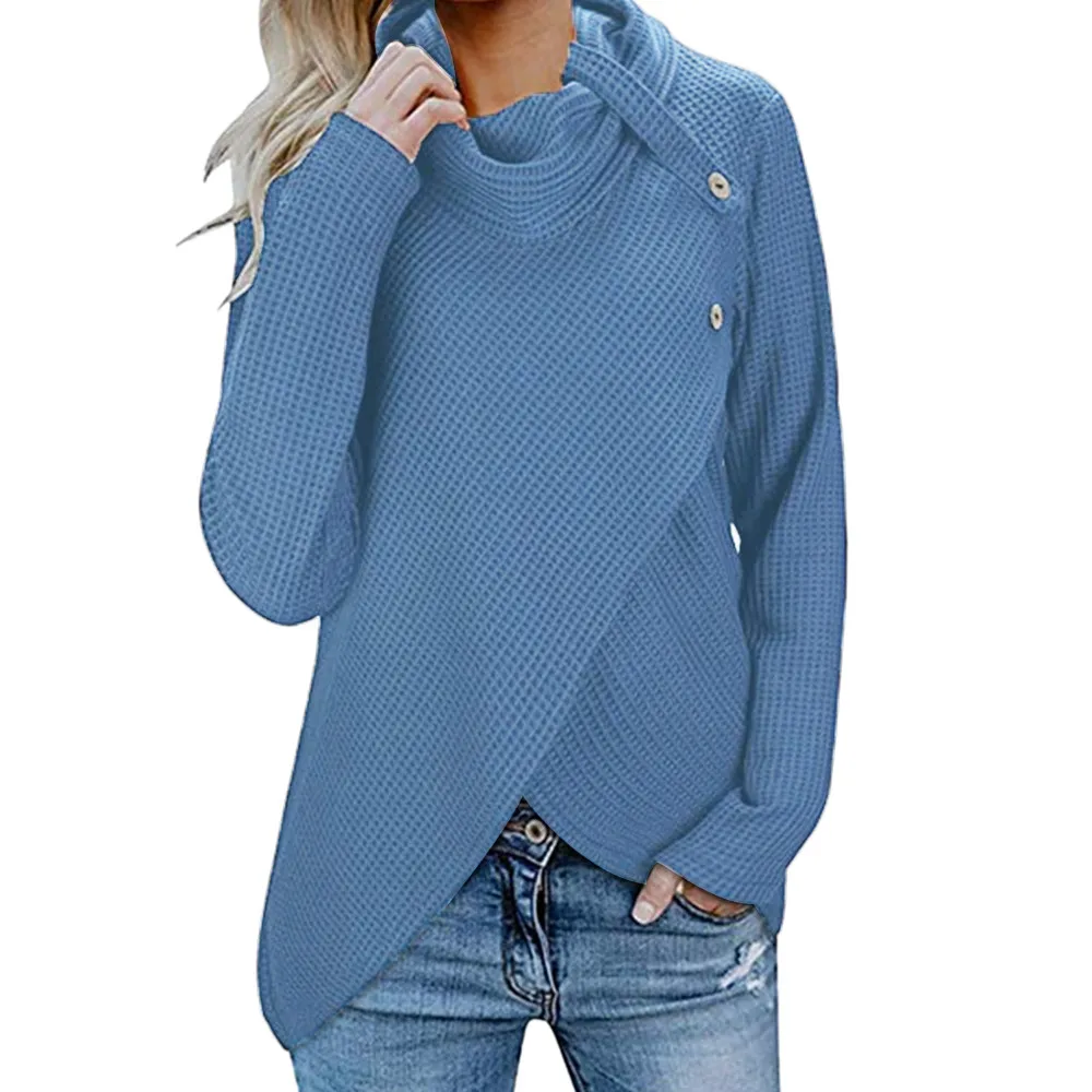 Женский вязаный пуловер с длинным рукавом и воротником-хомутом | Женская одежда