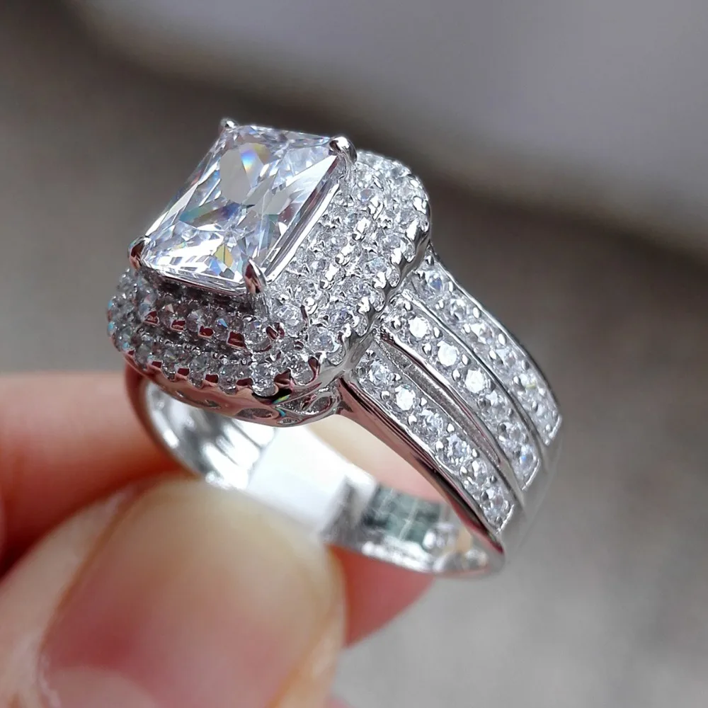 Newshe Свадебные Кольца для женщин классические ювелирные изделия 1,8 Ct Принцесса Cut AAA CZ Твердые 925 серебро кольцо для помолвки набор