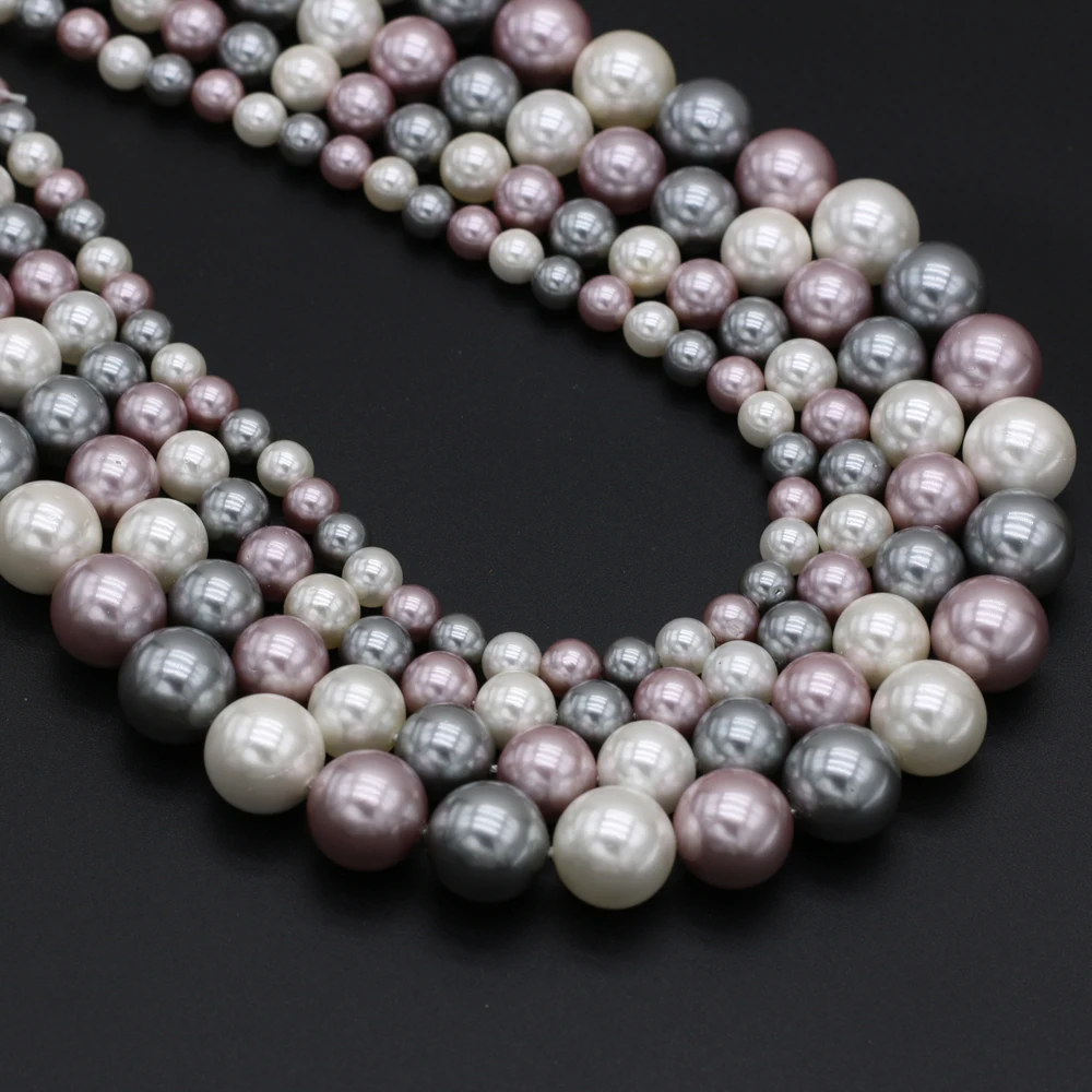 

Round White Purple Gray Mixed Color Shell Bead Handmade DIY Noble Elegant Lolita Party Necklace Bracelet Jewelry Making Beads