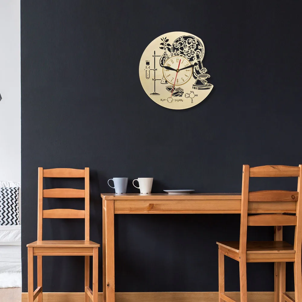 Биология химия наука круг лазерная резка деревянные настенные часы деревенский