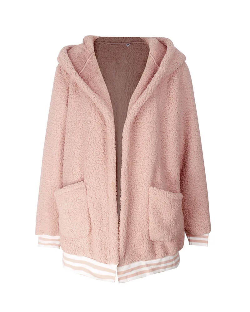 

Long Coat Women Spring Fall Winter Hooded Slim Top Flocking Pocket Long Sleeve Plus Size Cardigan Jacket Woolen Outwear Loose