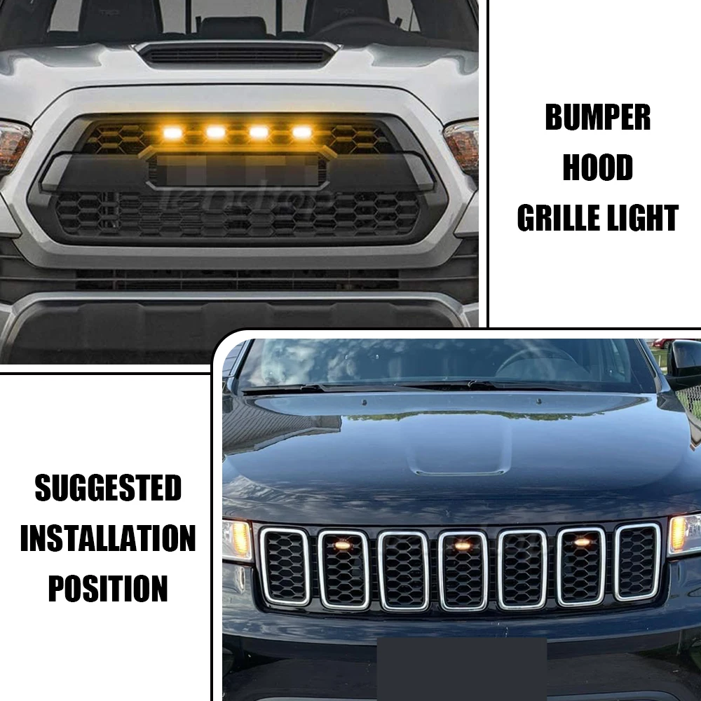 4pcs/set Smoked Lens Amber Car Light LED Front Grille Running Lights Lamp for Modify Off-road Truck SUV Ford Toyota Vehicles images - 6