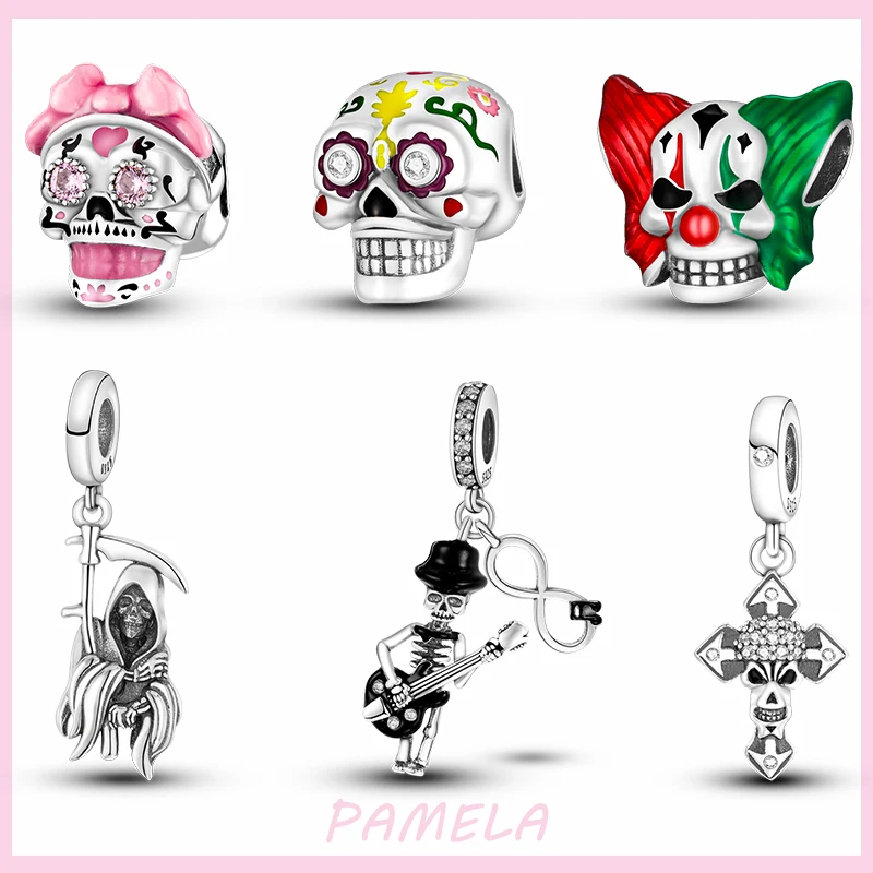 

PAMELA 925 Стерлинговое Серебро, Хэллоуин, череп из серии, искусственная Женская пара, оригинальный фотоподарок