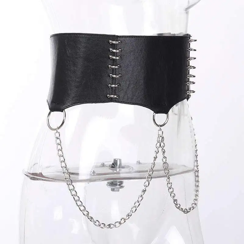 Женские панковские кольца и цепи Дизайнерские широкие из искусственной кожи