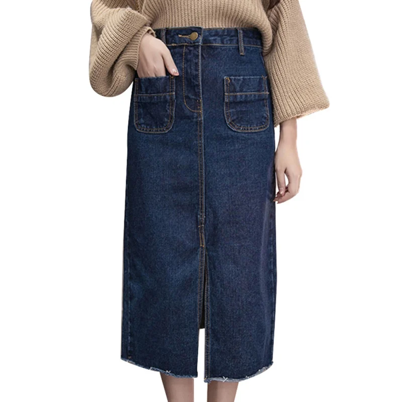 Женская джинсовая юбка с высокой талией женские юбки джинсовые разрезом