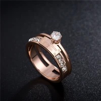 2021 new titanium steel rose gold inlaid zircon womens ring wedding ring fashion geometry pattern hollow zircon couples ring
