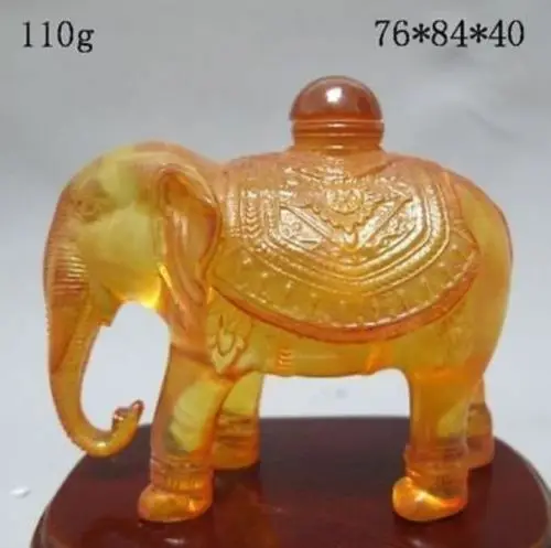 

Decorated Old Wonderful Handwork Amber Carving Elephant Statue Ornament Bottle