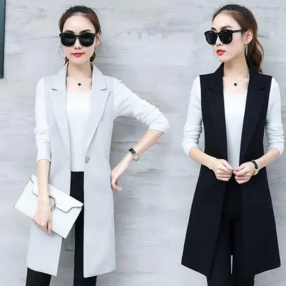 Женский облегающий жилет черный длинный кардиган без рукавов верхняя одежда DV548