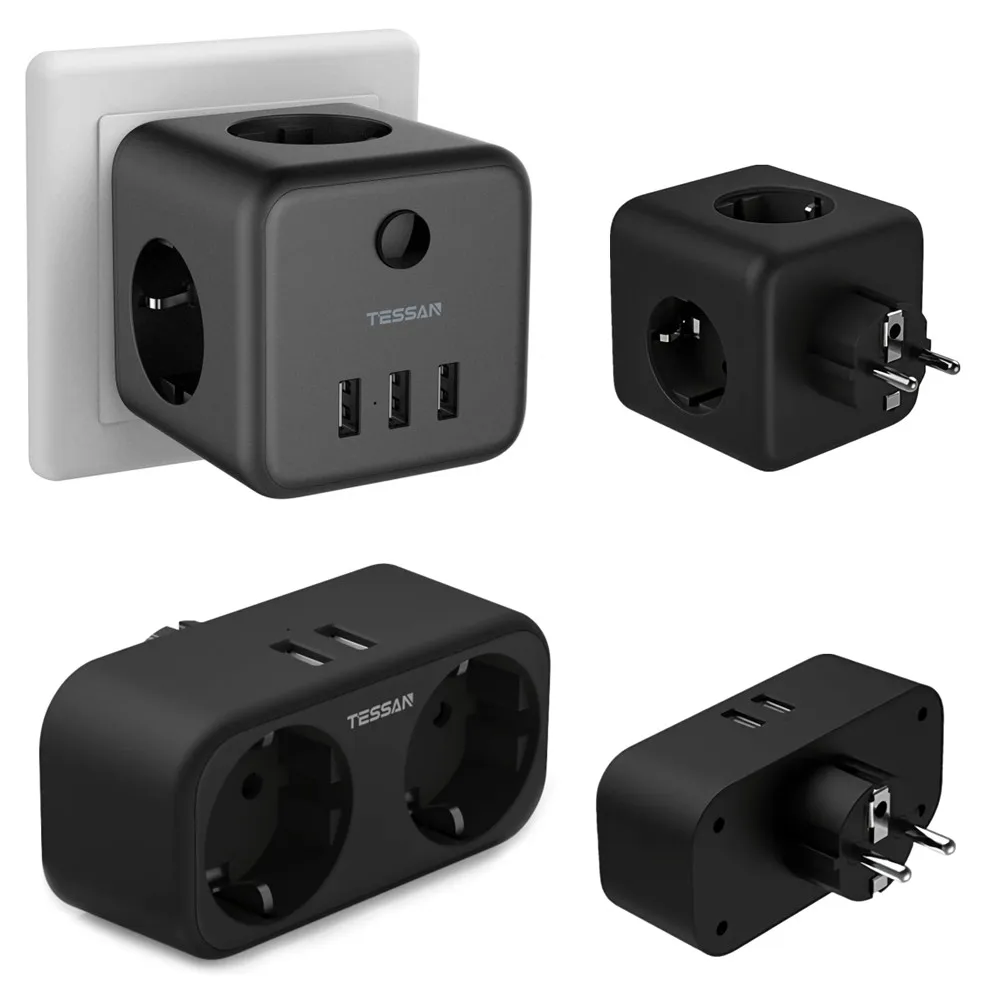 

TESSAN Multi Sockets Power Strip European Plug with 3 AC Outlets & 3 USB Charging Ports 5V 2.4A Home Travel Wall Charger Adapter