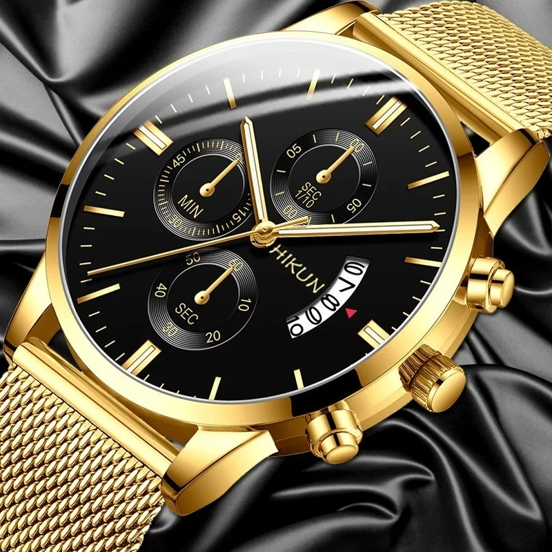 

Fashion Mens Watch Stainless Steel Mesh Band Calendar Watches Montre Homme Luxury Casual Business Quartz Watch Gifts for Men