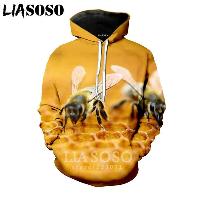 

LIASOSO New Fashion Hoodie Men Sweatshirt 3D Print Animal Bee Hoodie Long Sleeve Unisex Harajuku Top Cute Pullover