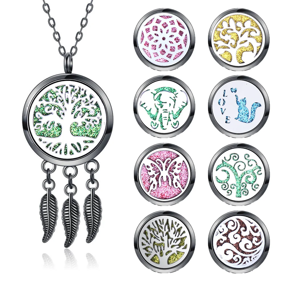 

Multiple Styles Aromatherapy Necklace Jewelry Tree of life Perfume Essential Oil Diffuser Open Stainless Steel Locket Pendant