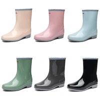 rain shoes womens summer middle water shoes wearing outside anti slip soft sole rain boots waterproof flat bottom light rubber
