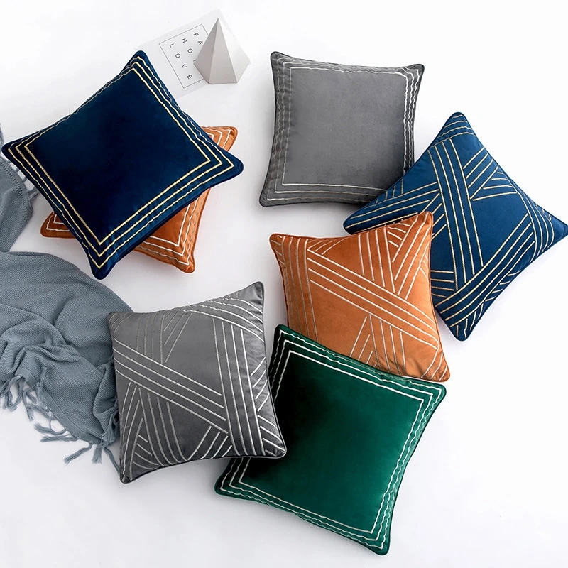

Velvet Cushion Cover 45X45Cm Geometric Lattice Stripe Simple Pillowcase Modern Home Decoration for Living Room Sofa