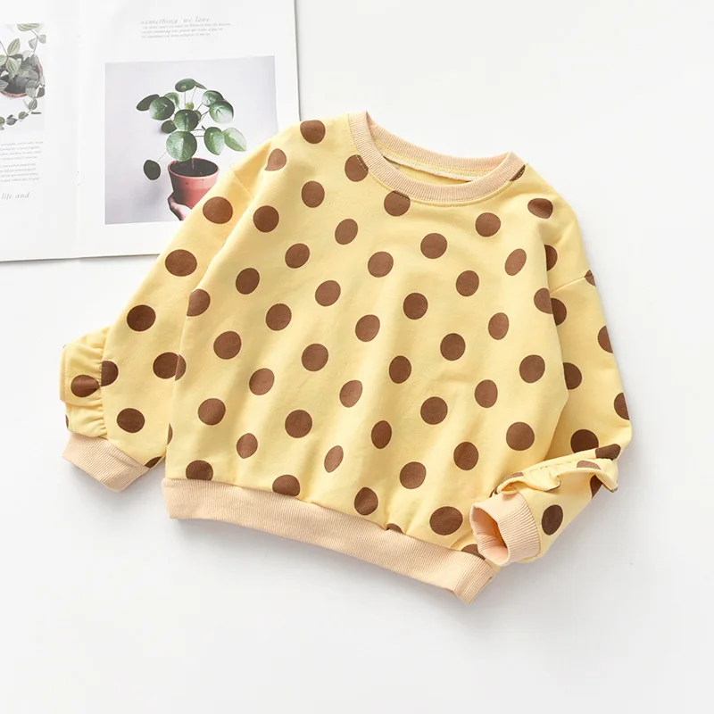 2019 новая футболка для маленьких девочек Осенняя Милая в горошек с длинными