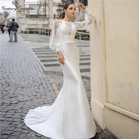 satin boho mermaid wedding dress for women 2022 long sleeve lace elegant beach bridal gowns bride dresses vestido de noiva