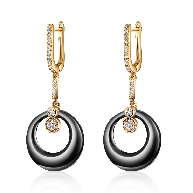 gold black MAIKALE, трендовые круглые керамические висячие серьги, длинные медные позолоченные серебряные серьги с кубическим цирконием, высококачественные серьги, отправка другу - Окраска металла: gold black