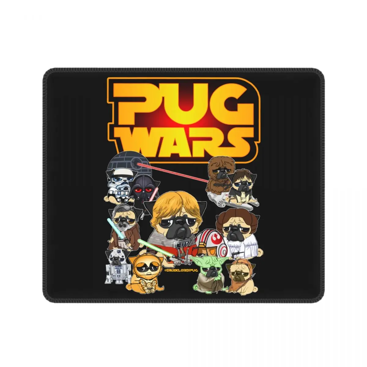 

Pug Wars Dog Awesome Mouse Pad with Locking Edge Soft Mat Natural Rubber Gamer Computer Laptop Pad