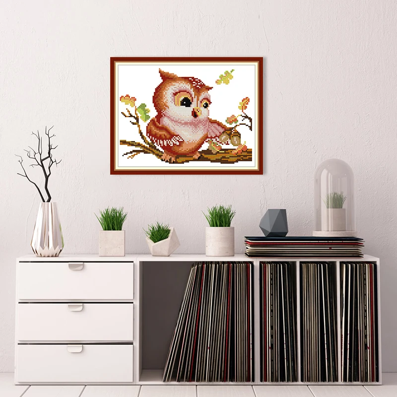 Вышивка с животными Сова в дереве сделай сам напечатанная на холсте DMC 14CT 11CT