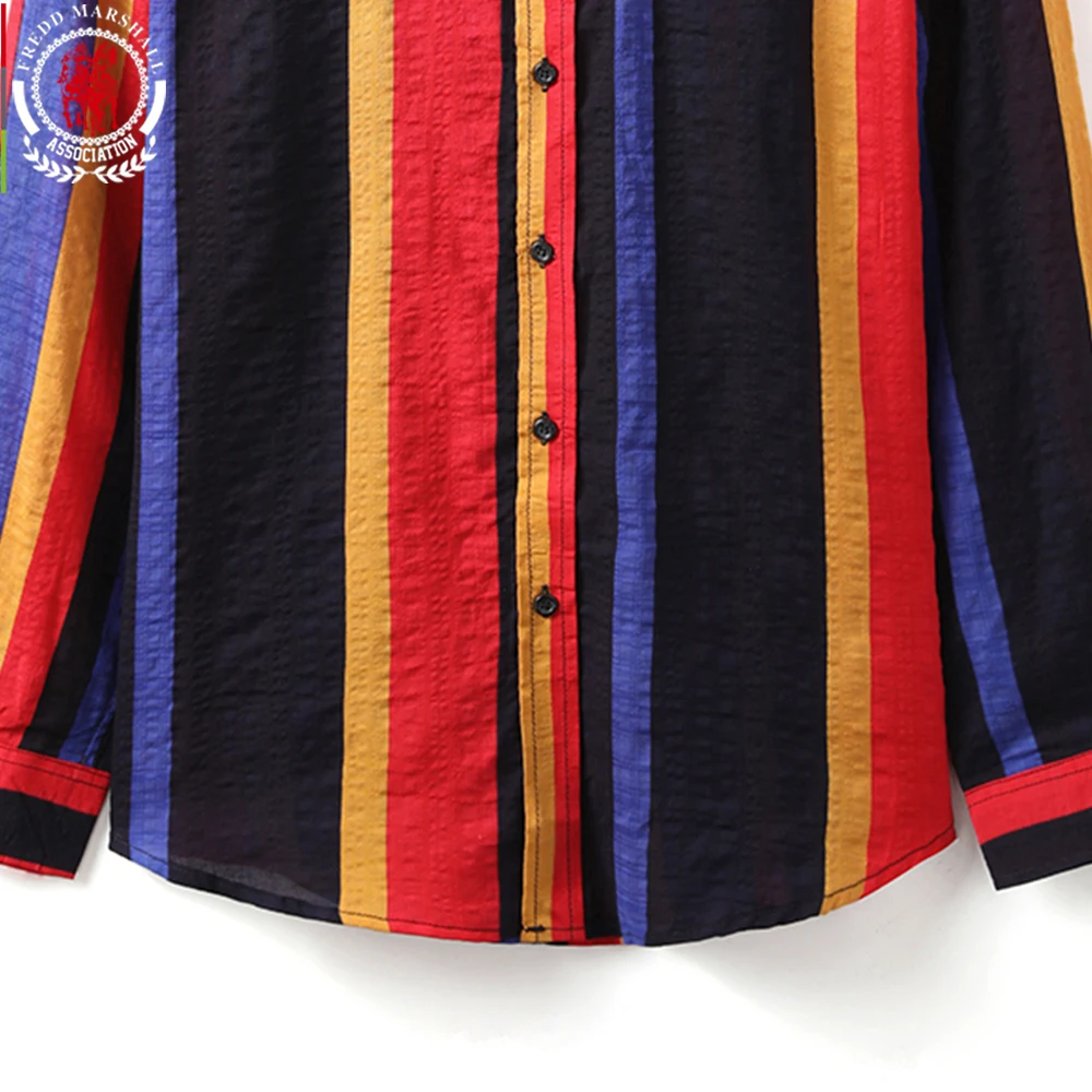 FREDD MARSHALL 2020 New Hip Hop Button-Down Multi Striped Shirt Men Fashion Casual Long Sleeve Streetwear camisa masculina 253 | Мужская