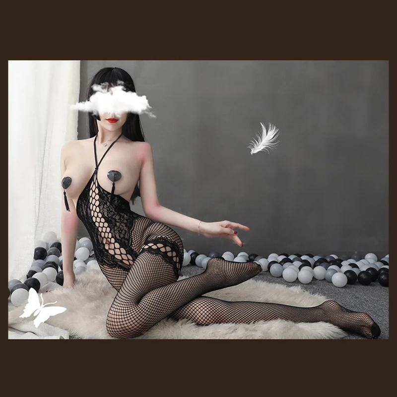 

Dark perfume Ladies Sexy Costume Siamese Stockings Suit Coquettish Exposed Temptation Erotic Black Silk Nylon Average Size