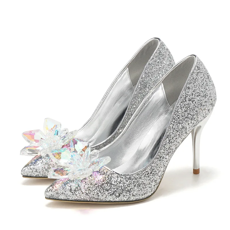 

2020 European Wedding Shoes Bridal Shoes Female White Drill Rhinestone Crystal Shoes Stiletto Pointed Fashion High Heels N3-83