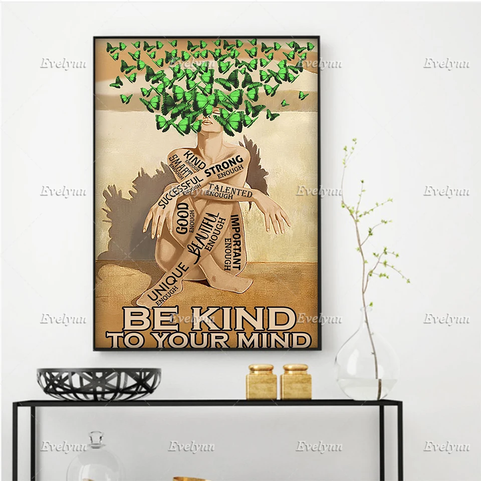 

Girl Be Kind To Your Mind Poster Mental Health Awareness Month Poster Home Decor Prints Wall Art Canvas Living Room Decoration