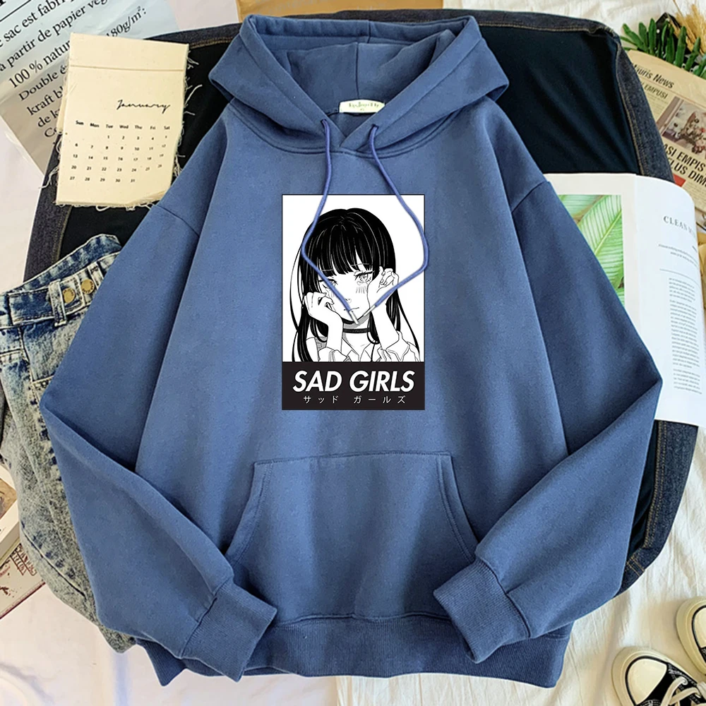 

Толстовка мужская с принтом грустных девушек, худи с аниме принтом манги, о-образный вырез, популярный Свитер оверсайз, теплая флисовая Изыс...