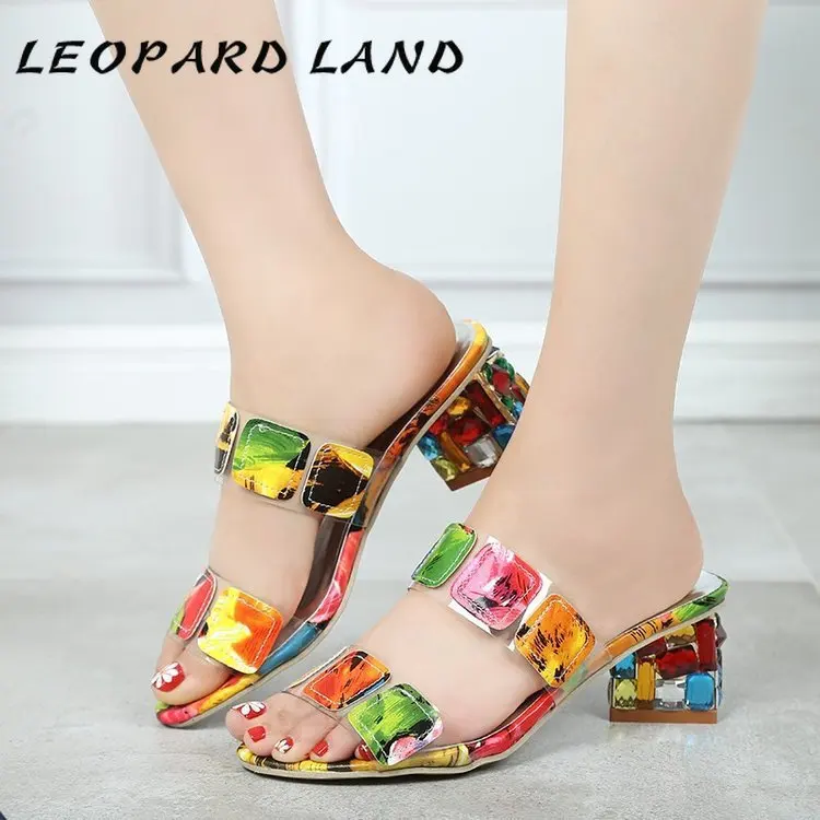 LEOPRAD LAND 2020 новые женские сандалии большого размера тапочки 41 стразы на каблуках с