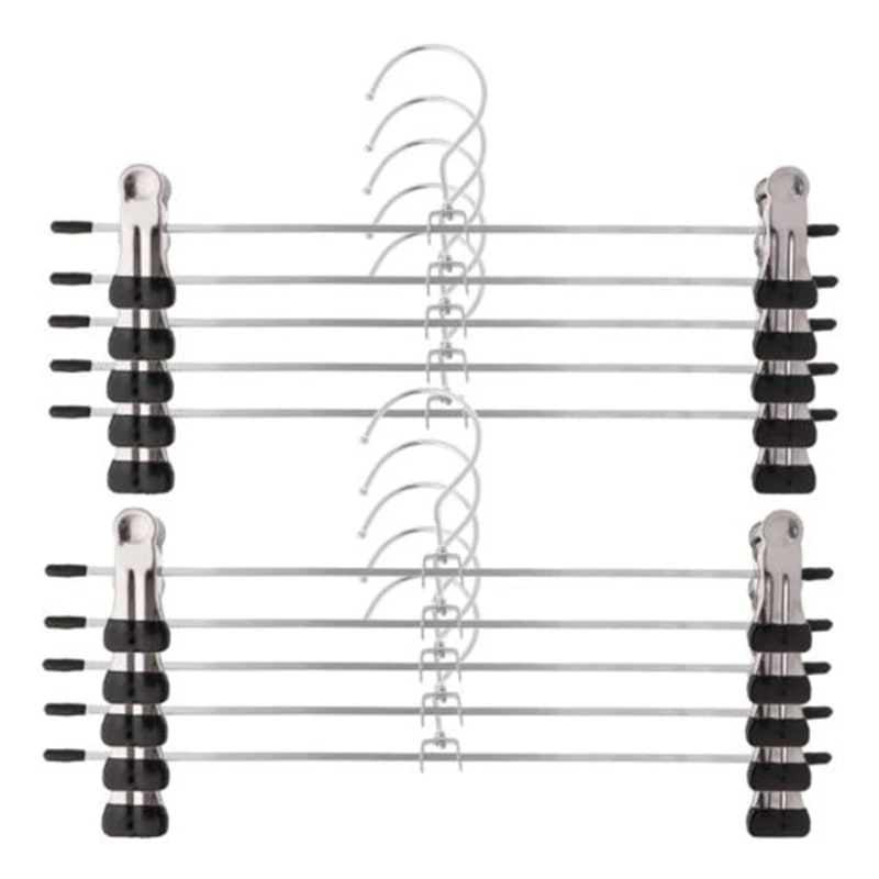 Perchero multifuncional de acero inoxidable para pantalones, 10 piezas, ahorra espacio con 2 Clips-1