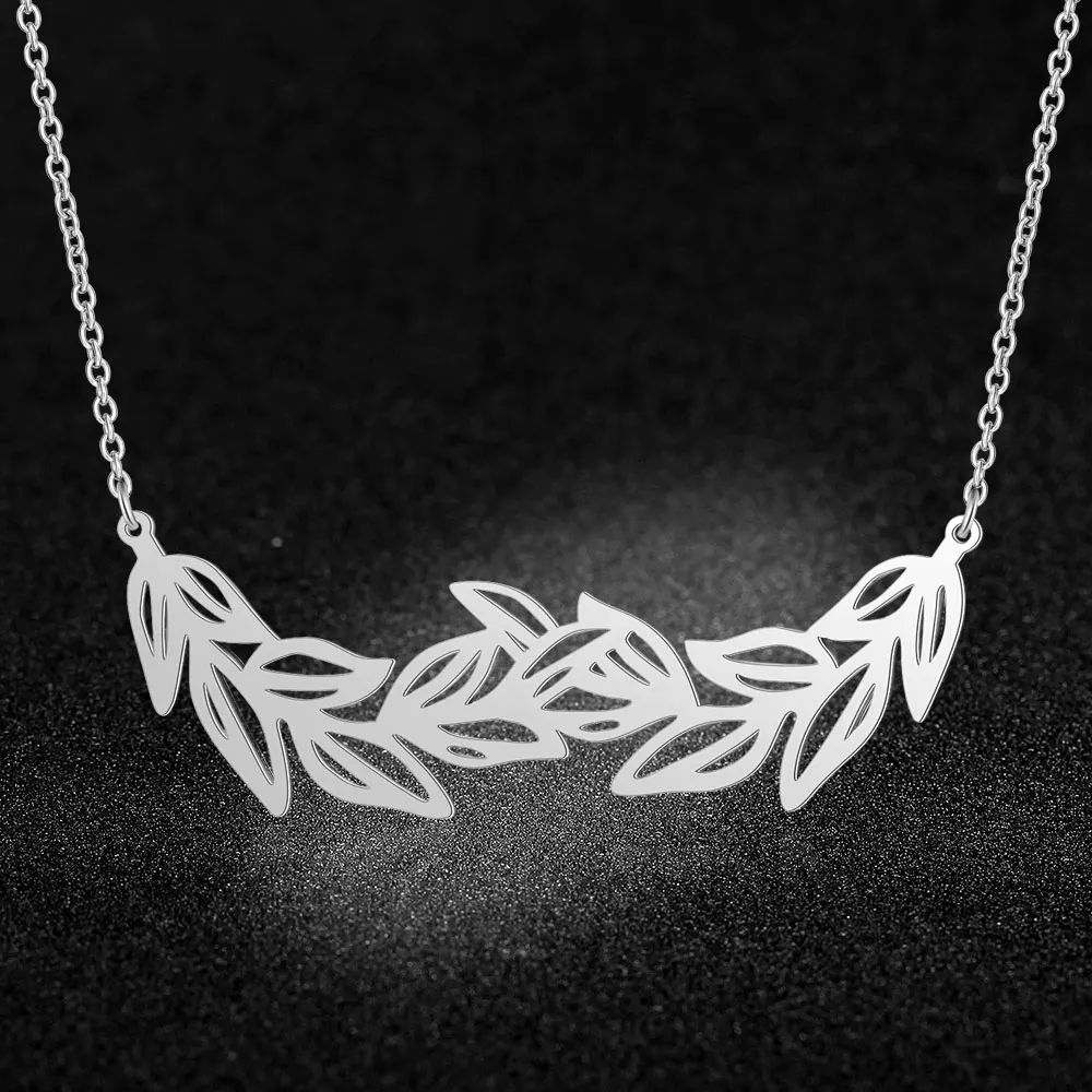 Steel Real Stainless Steel 40cm Large Leafs Long Necklace Super Quality Amazing Design Trend Jewelry Necklaces - Окраска металла: Steel