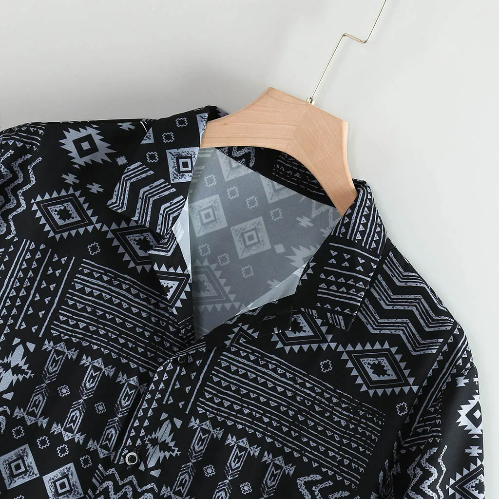 Hawaiian Shirts Mens Streetwear Vintage Ethnic Style casual shirt men short sleeve turn down Collar Casual Shirt Plus size | Мужская