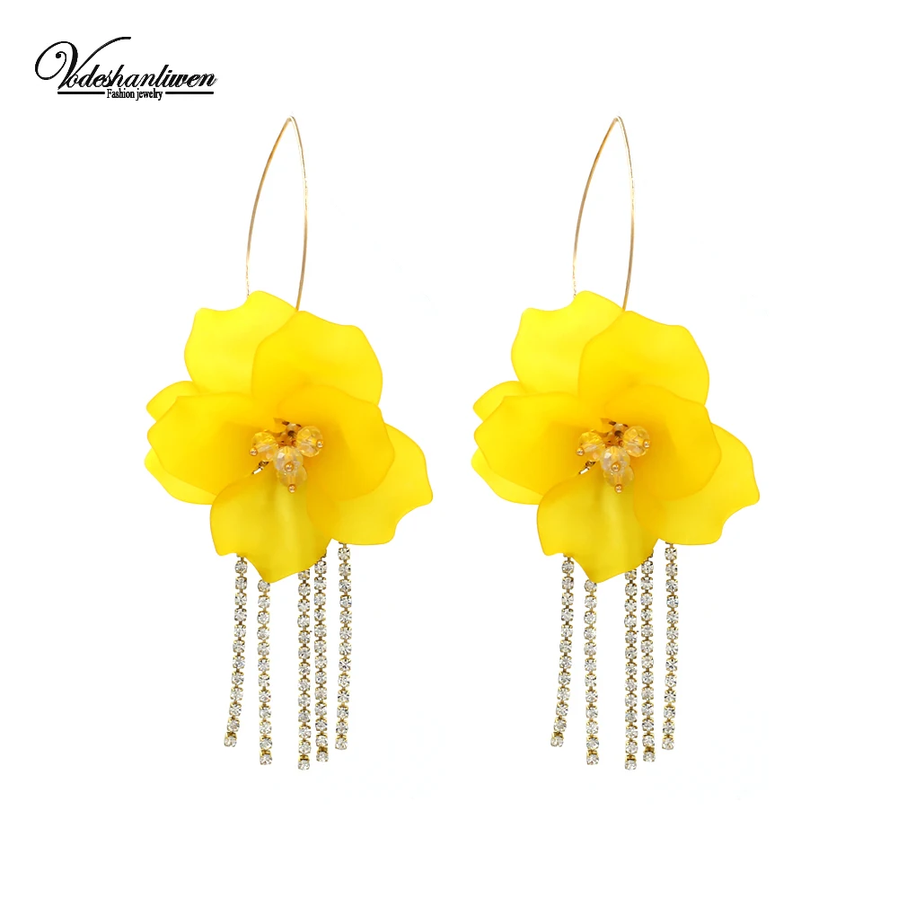 Vodeshanliwen ZA Мода Boho цветок кисточкой серьги для женщин новые Стразы яркие серьги-подвески Bijoux